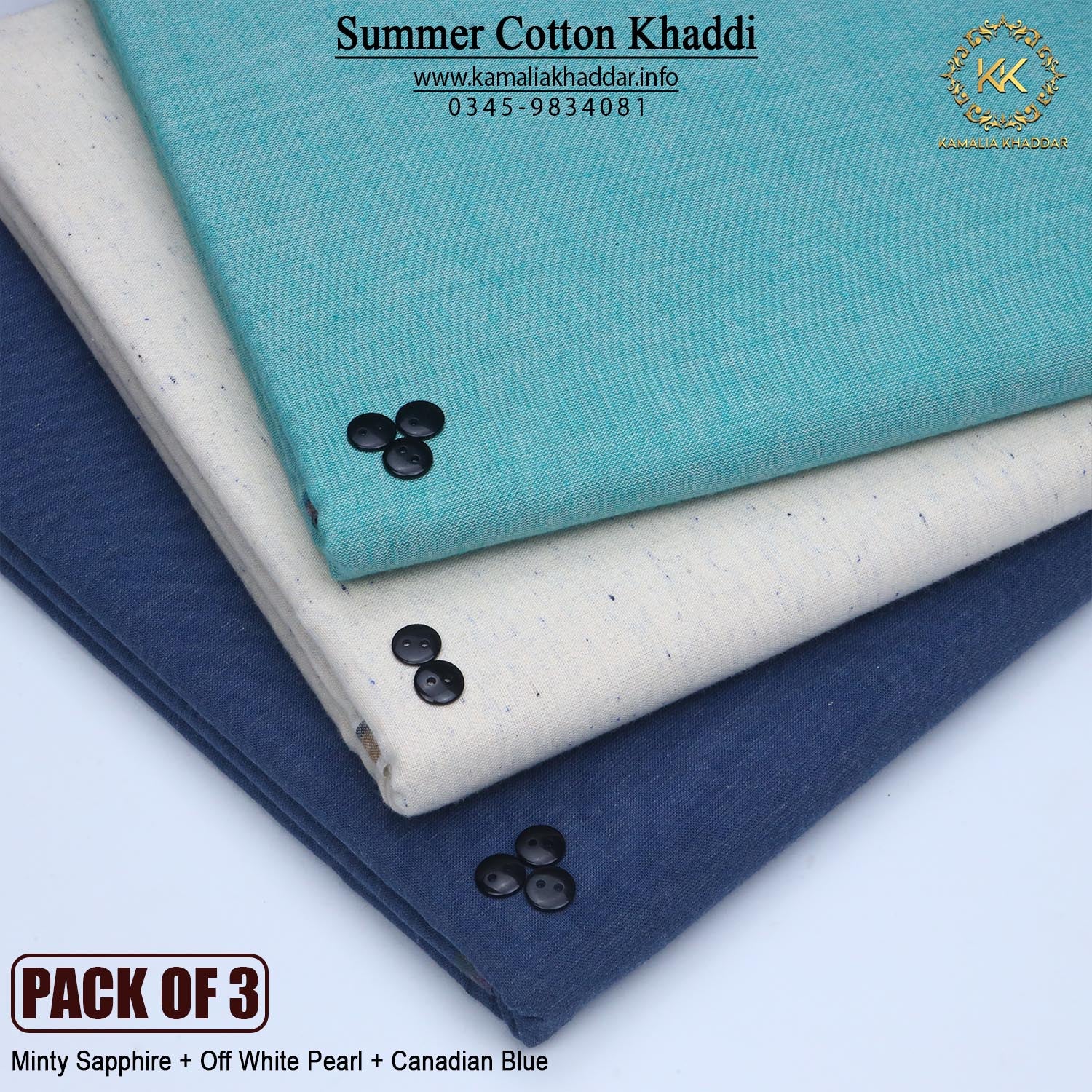 PACK OF 3 (Minty Sapphire+Offwhite Pearl+Canadian Blue)