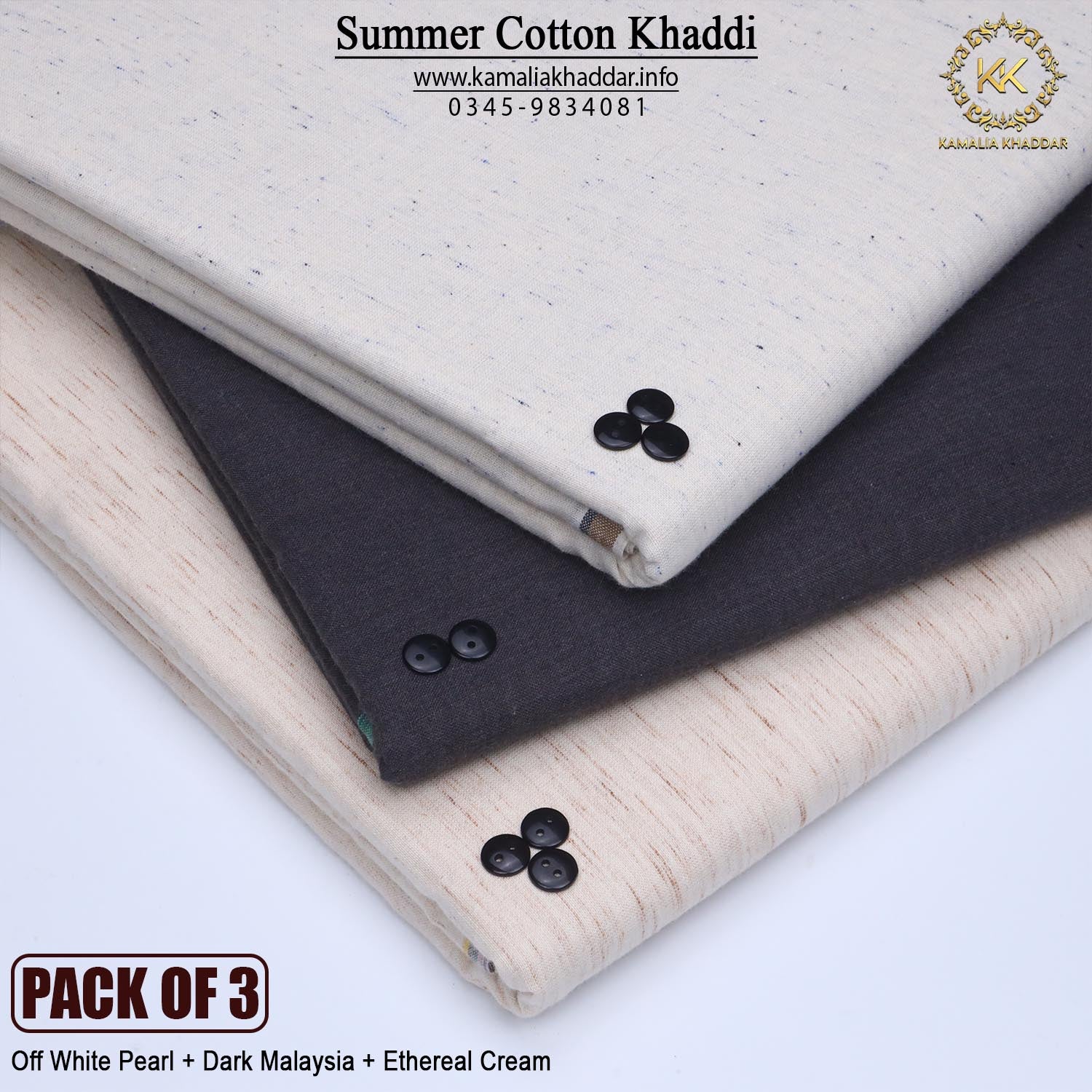 PACK OF 3 (Offwhite Pearl+Dark Malaysia+Ethereal Cream)