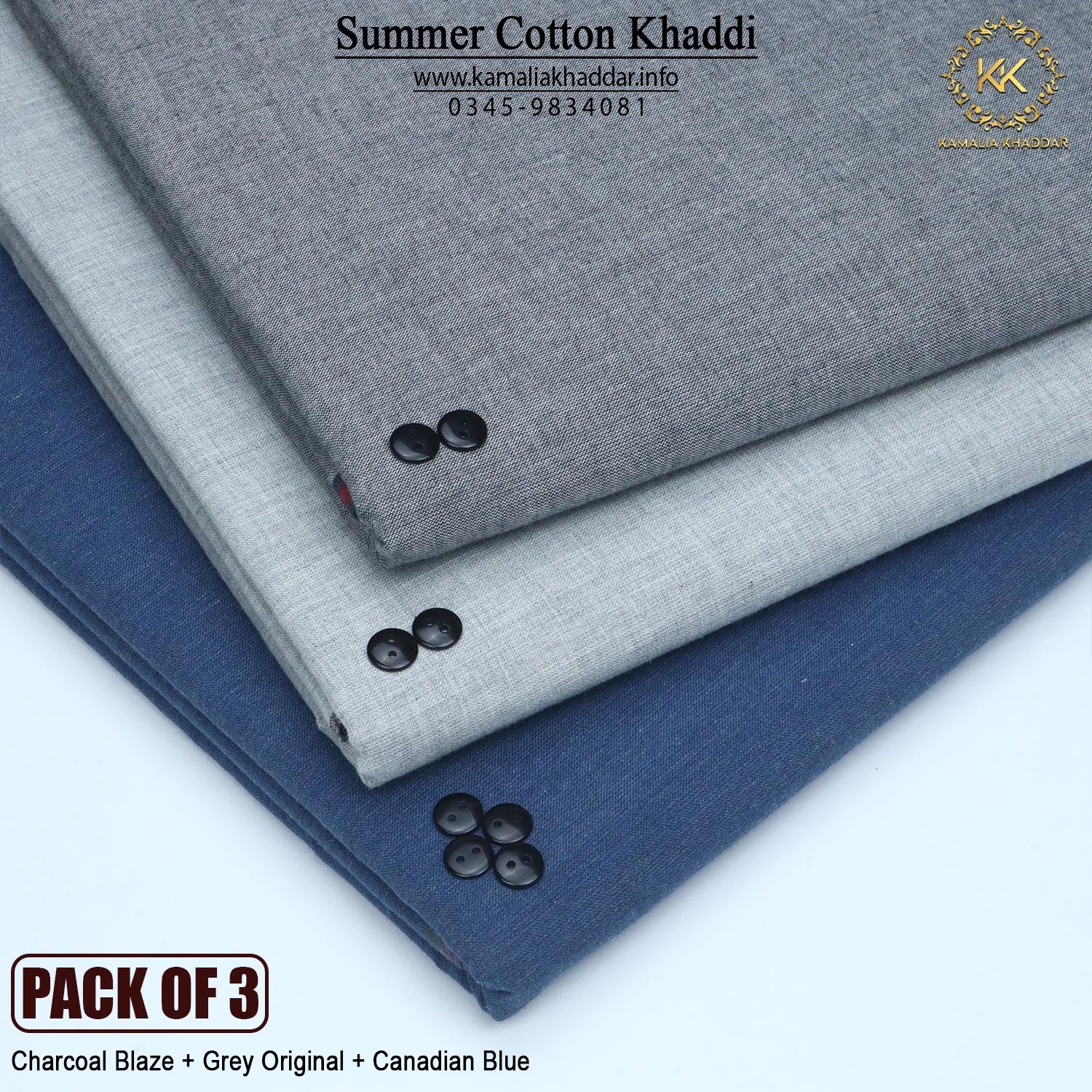 PACK OF 3 (Charcoal Blaze+Grey Original+Canadian Blue)
