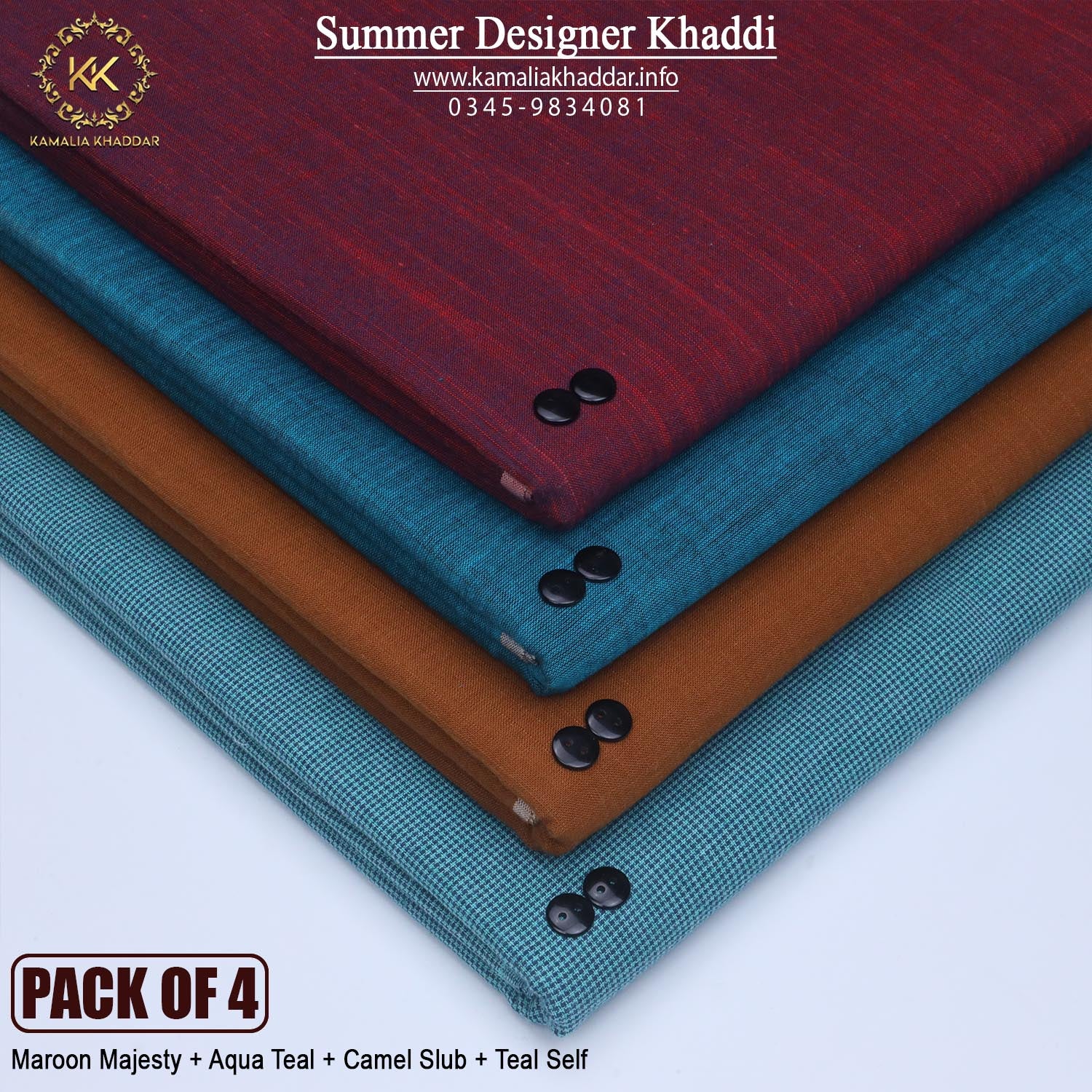 PACK OF 4 (Maroon Majesty+Aqua Teal+Camel Slub+Teal Self)