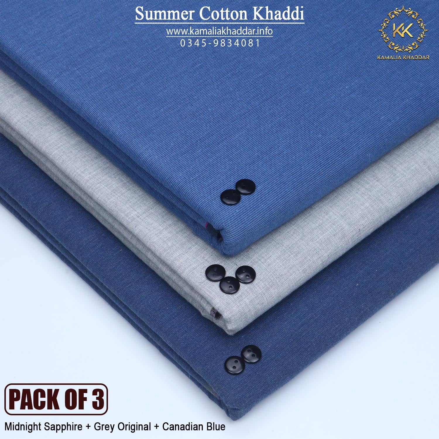 PACK OF 3 (Midnight Sapphire+Grey Original+Canadian Blue)