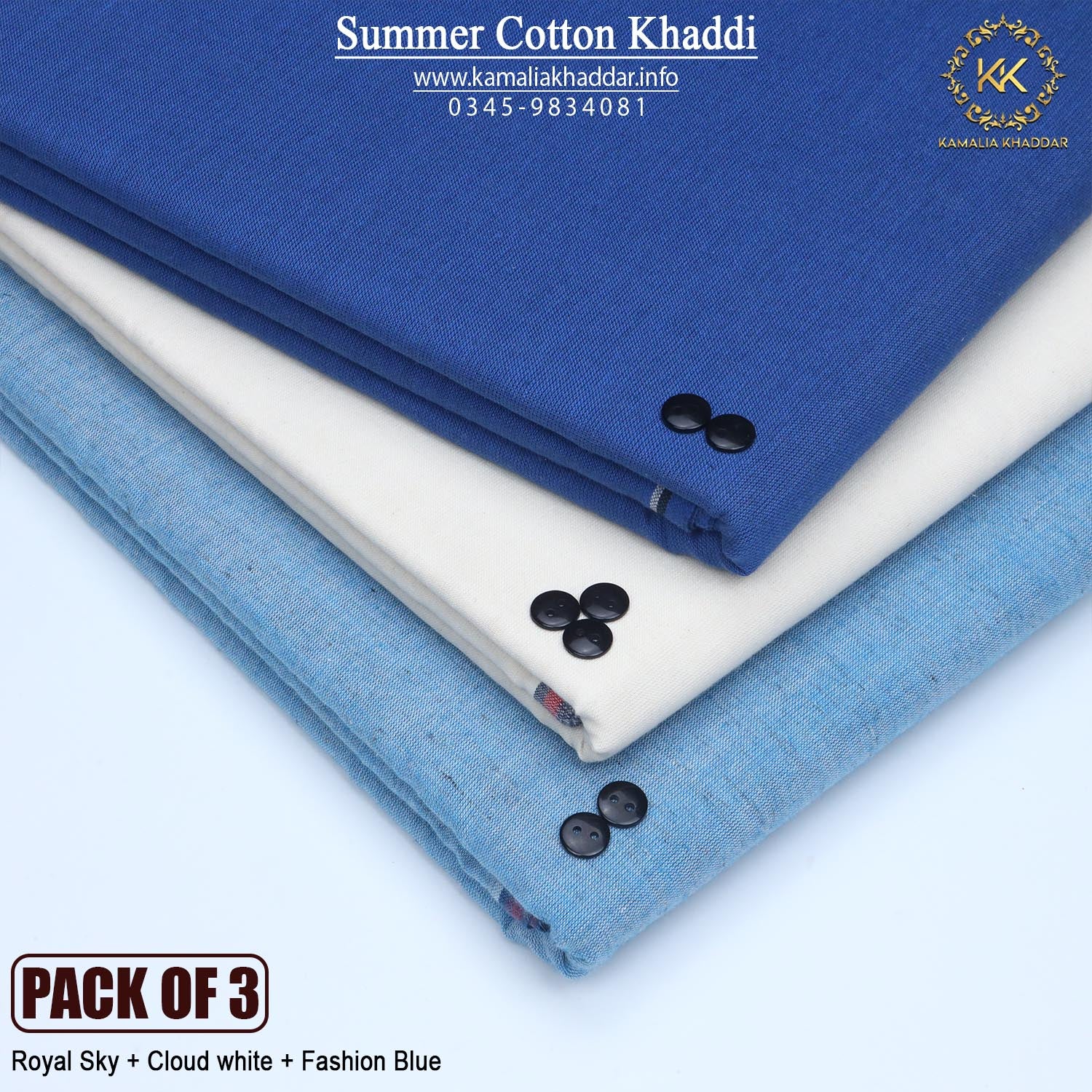 PACK OF 3 (Royal Blue+Cloud White+Fashion Blue)