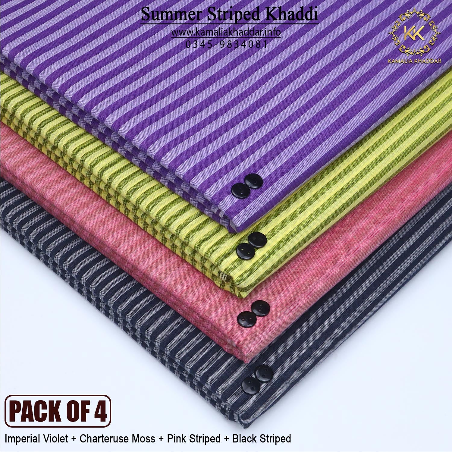 PACK OF 4 (Imperial Violet+Chartereuse Moss+Striped Pink+Striped Black)