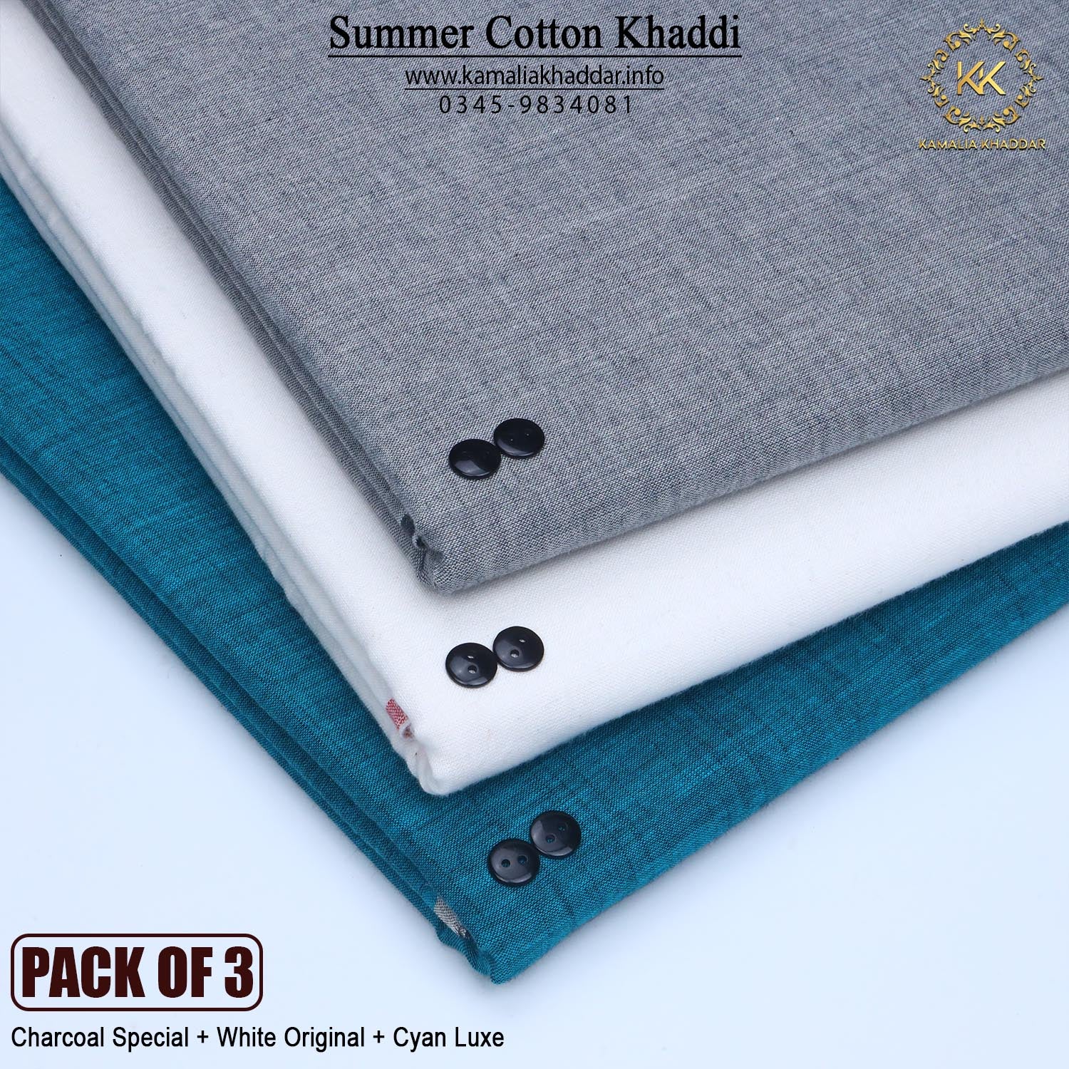 PACK OF 3 (Charcoal Special+White Original+Cyan Luxe)