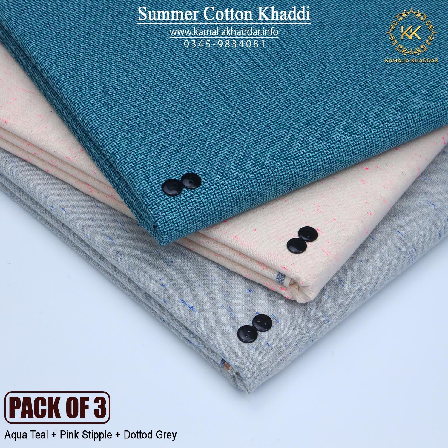 PACK OF 3 (Aqua Teal+Pink Stiple+Dottod Grey)