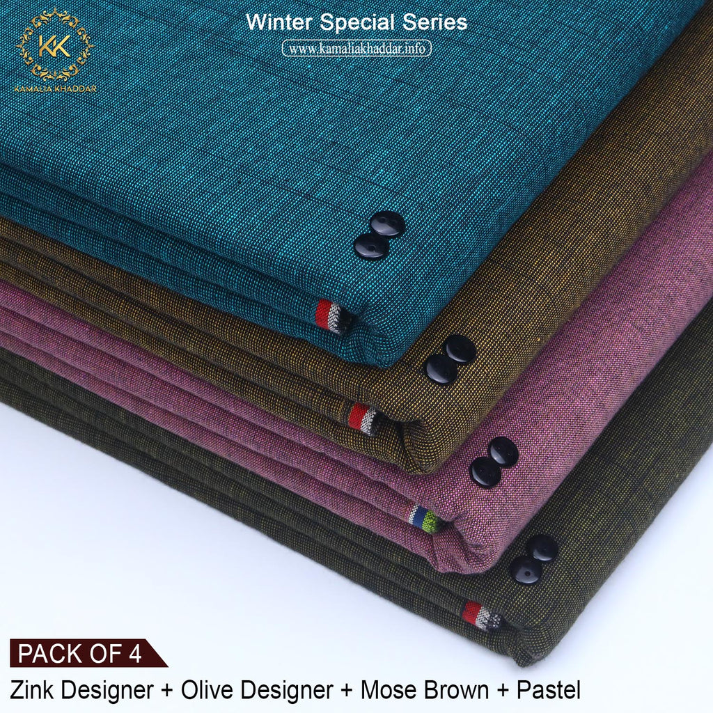 PACK OF 4 (OLIVE DESIGNER+MOSE BROWN+PASTEL+ZINK DESIGNER)