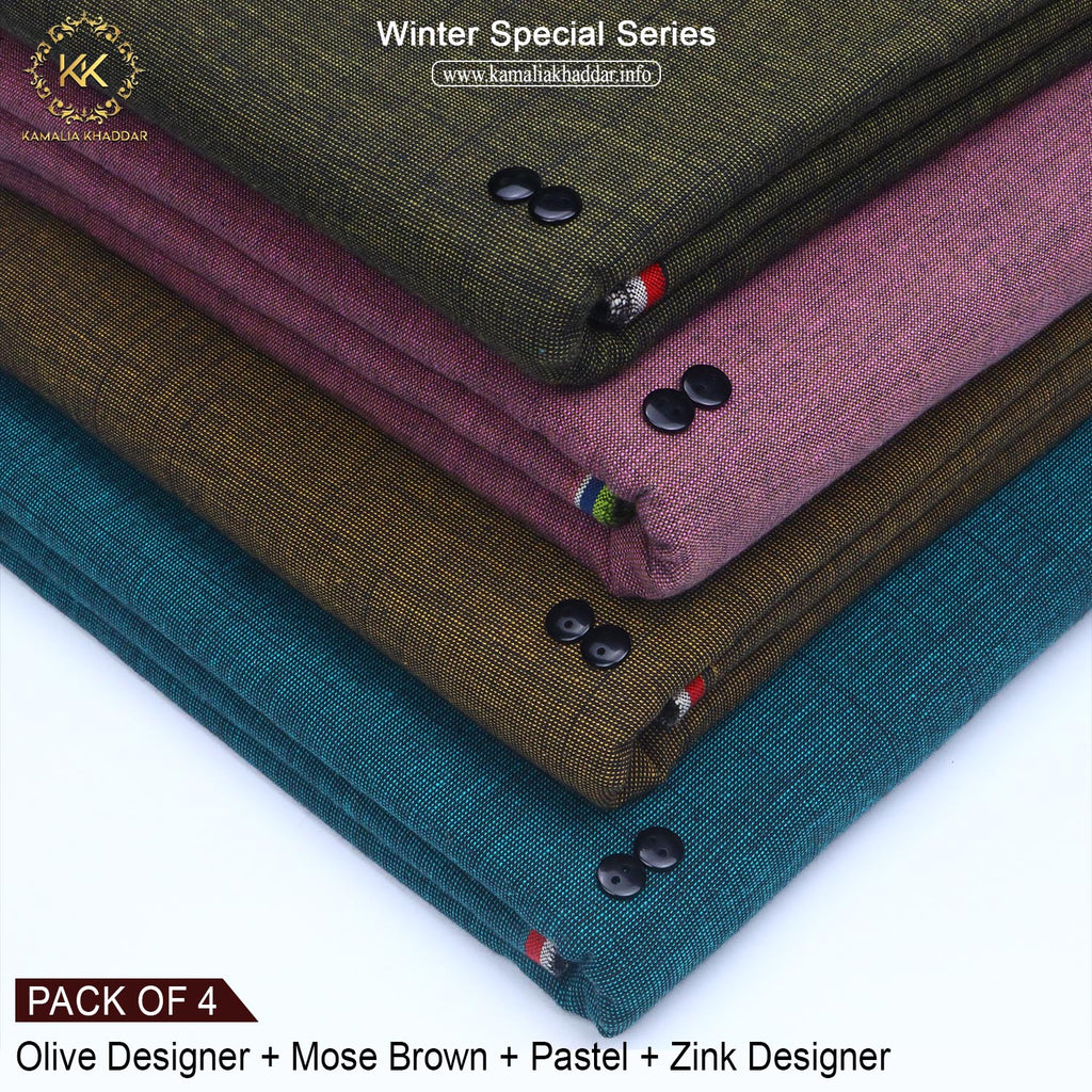 PACK OF 4 (OLIVE DESIGNER+MOSE BROWN+PASTEL+ZINK DESIGNER)
