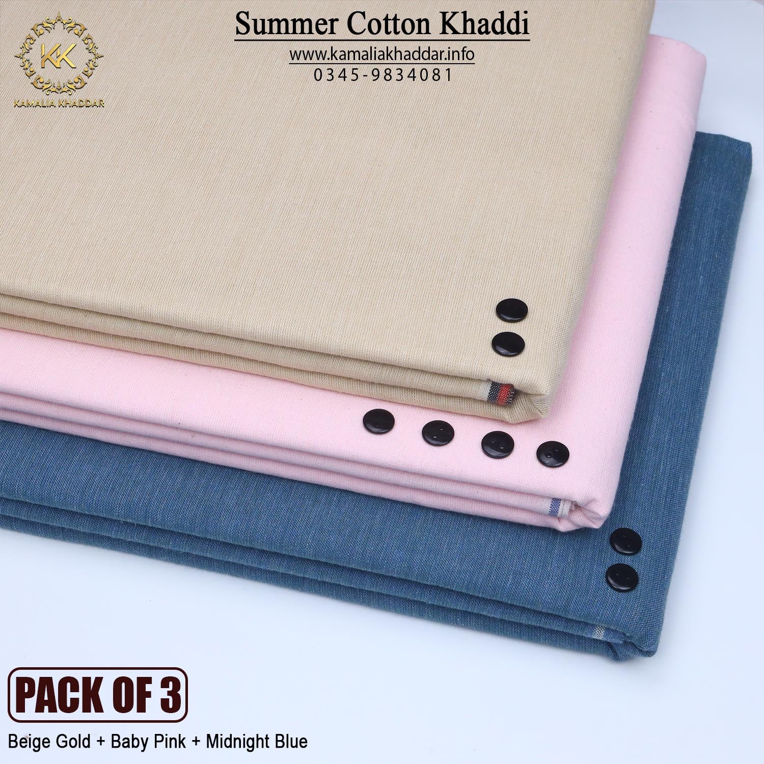 PACK OF 3 (Beige Gold+Baby Pink+Midnight Blue)