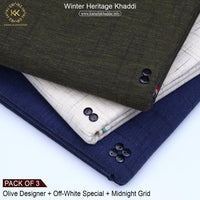 PACK OF 3 (OLIVE DESIGNER+OFF-WHITE SPECIAL+MIDNIGHT GRID)