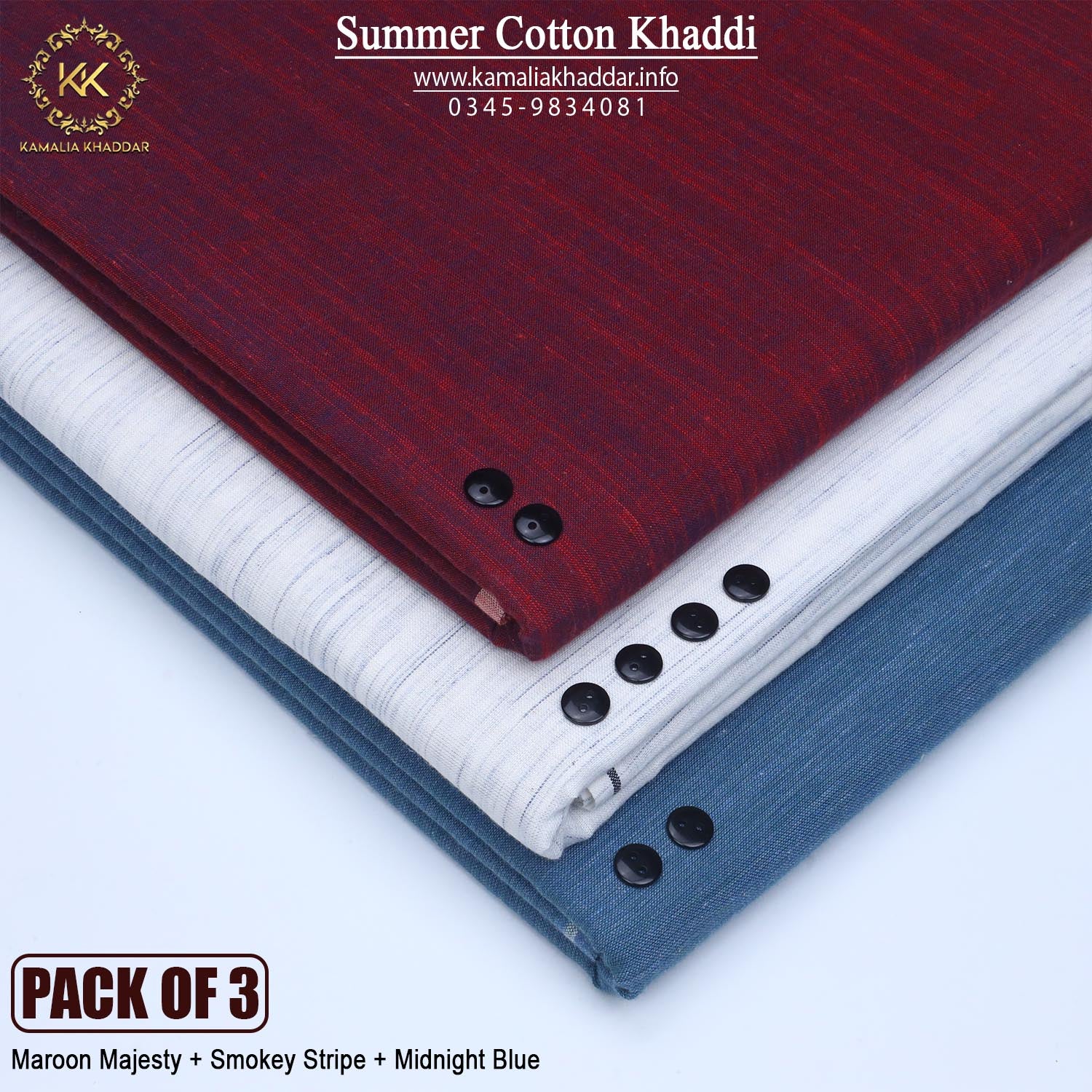 PACK OF 3 (Maroon Majesty+Smokey Stripe+Midnight Blue)