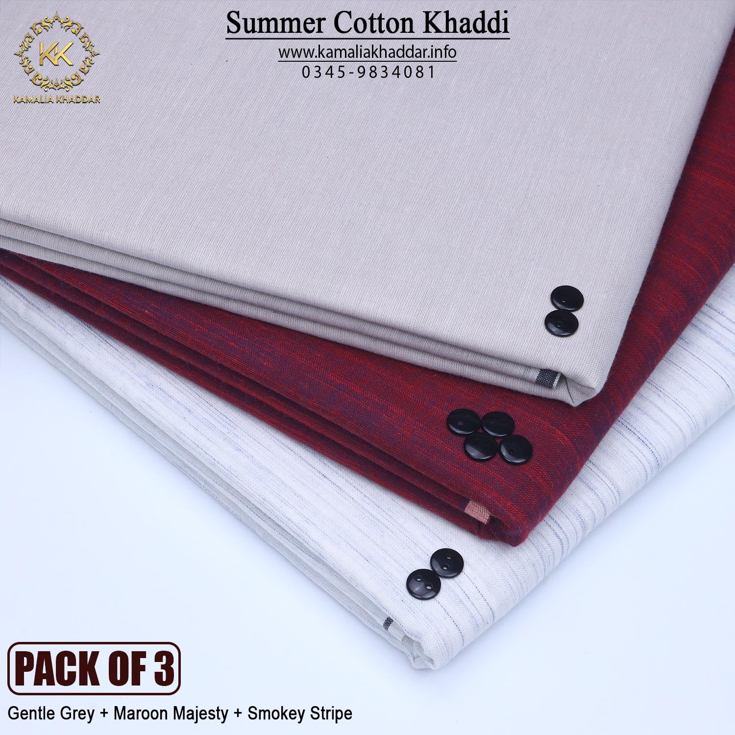 PACK OF 3 (Gentle Grey+Maroon Majesty+Smokey Stripe)