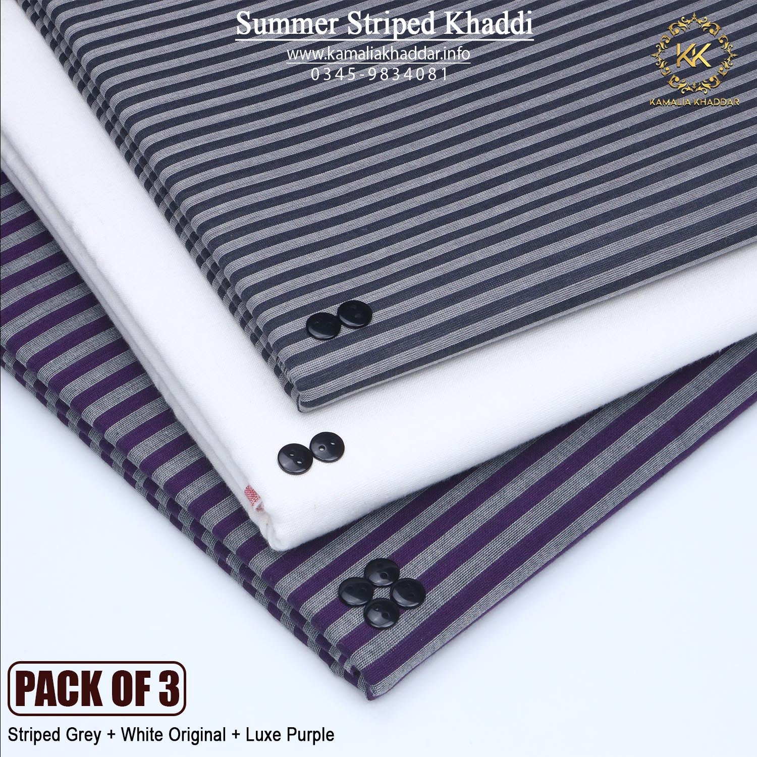 PACK OF 3 (Luxe Purple+White Original+Striped Grey)