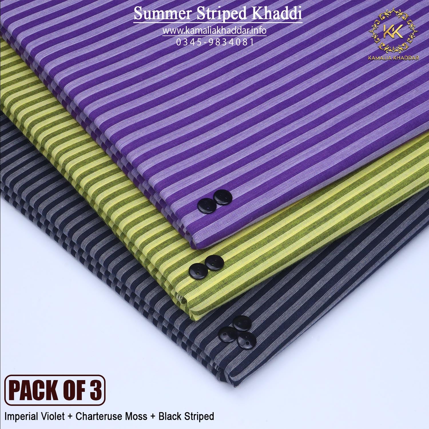 PACK OF 3 (Imperial Violet+Chartereuse Moss+Striped Black)