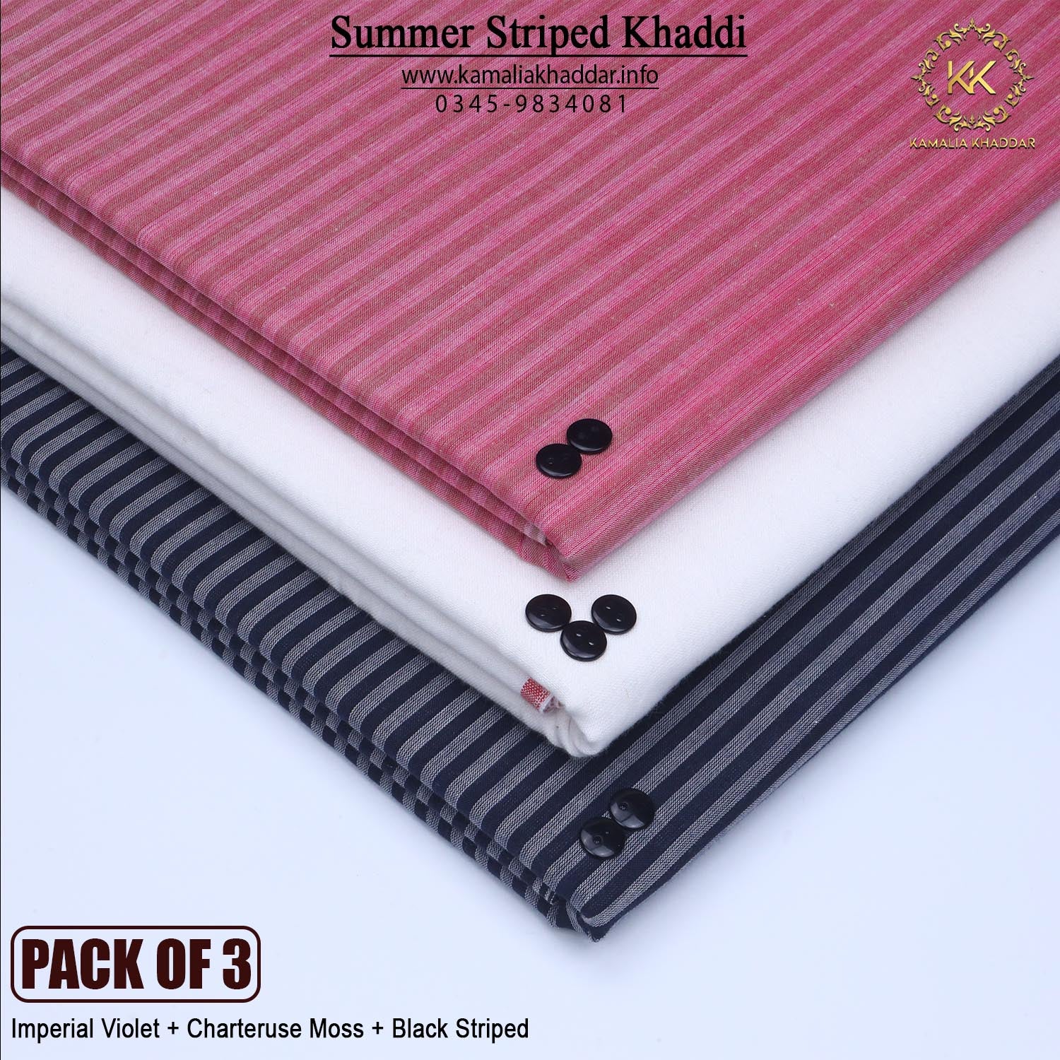 PACK OF 3 (Pink Striped+White Origina+Black Striped)