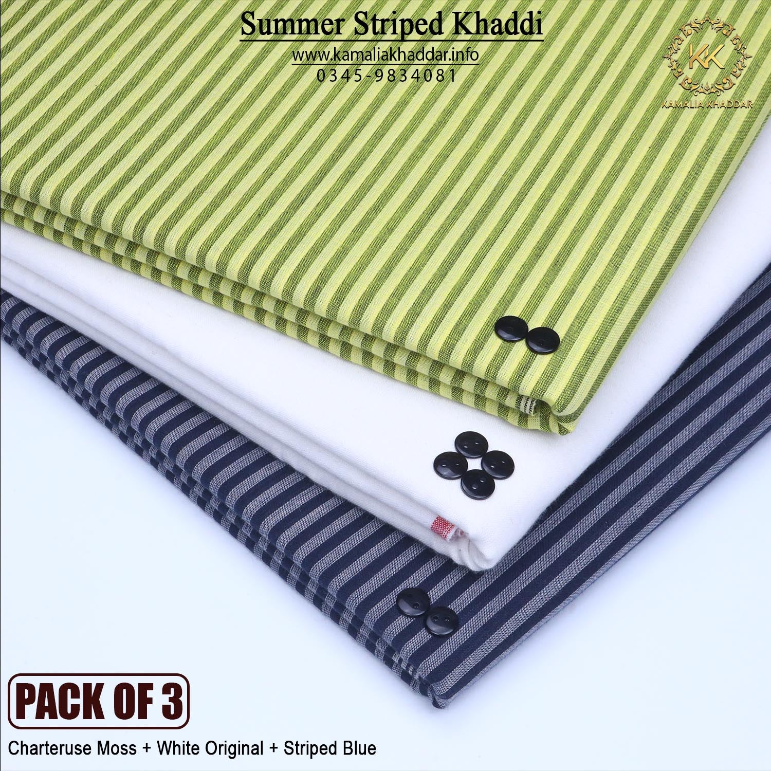 PACK OF 3 (Chartereuse Moss+White Original+Striped Black)