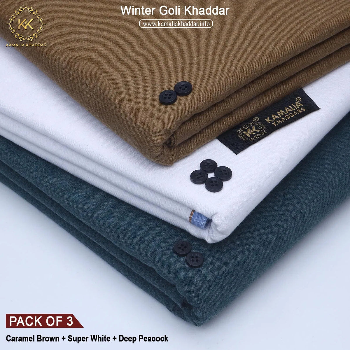PACK OF 3 (CARAMEL BROWN+SUPER WHITE+DEEP PEACOCK)