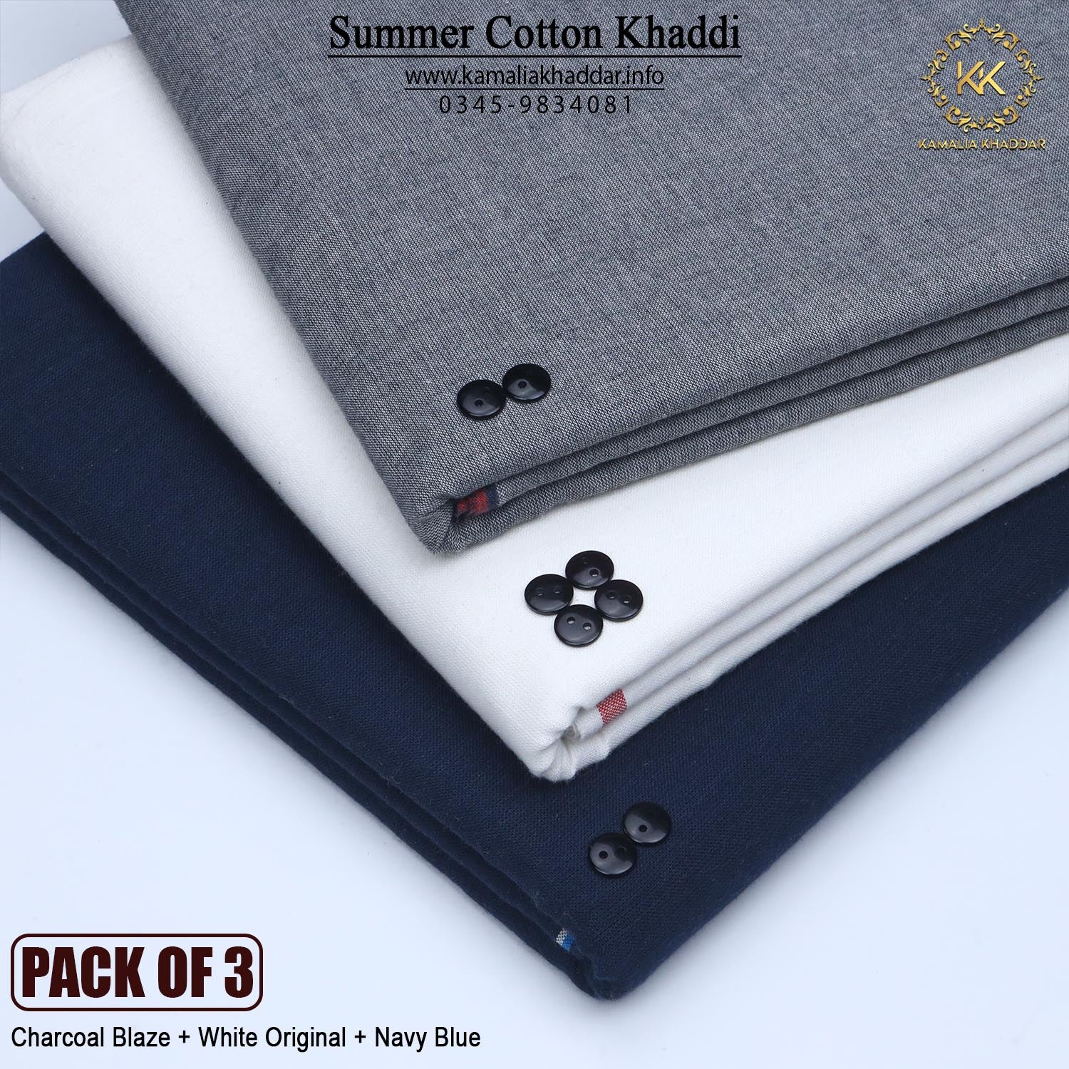 PACK OF 3 (Charcoal Blaze+White Original+Navy Blue)