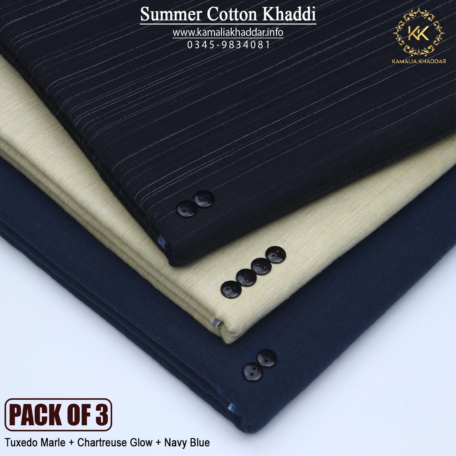 PACK OF 3 (Tuxedo Marel+Chartereuse Glow+Navy Blue)