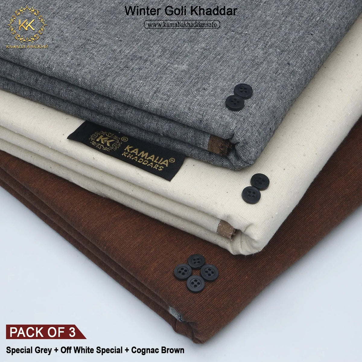 PACK OF 3 (SPECIAL GREY+KARANDI OFF+COGNAC BROWN)