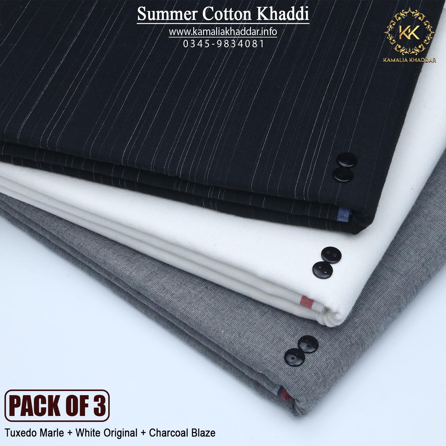PACK OF 3 (Tuxedo Marel+White Original+Charcoal Blaze)