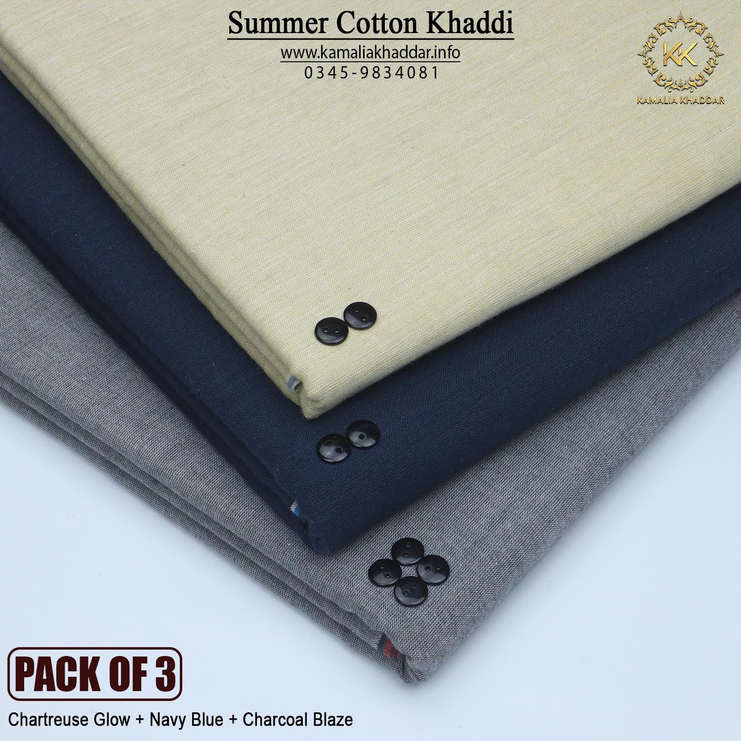 PACK OF 3 (Chartereuse Glow+Charcoal Blaze+Navy Blue)