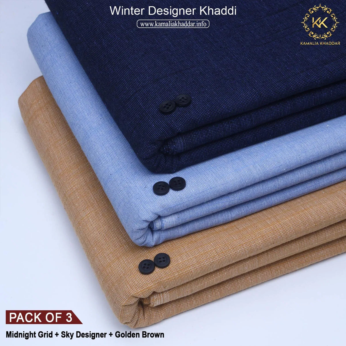 PACK OF 3 (MIDNIGHT GRID+SKY DESIGNER+GOLDEN BROWN)