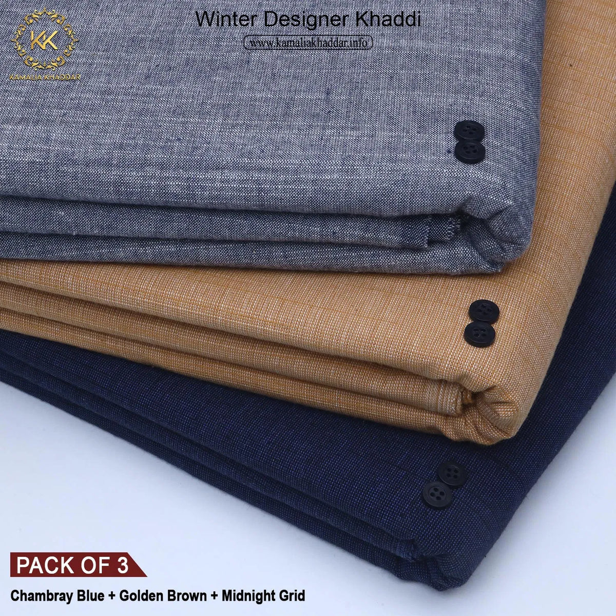 PACK OF 3 (CHAMBRAY BLUE+GOLDEN BROWN+MIDNIGHT GRID)