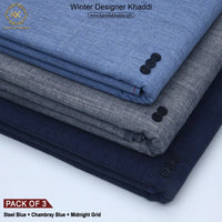 PACK OF 3 (STEEL BLUE+CHAMBRAY BLUE+MIDNIGHT GRID)