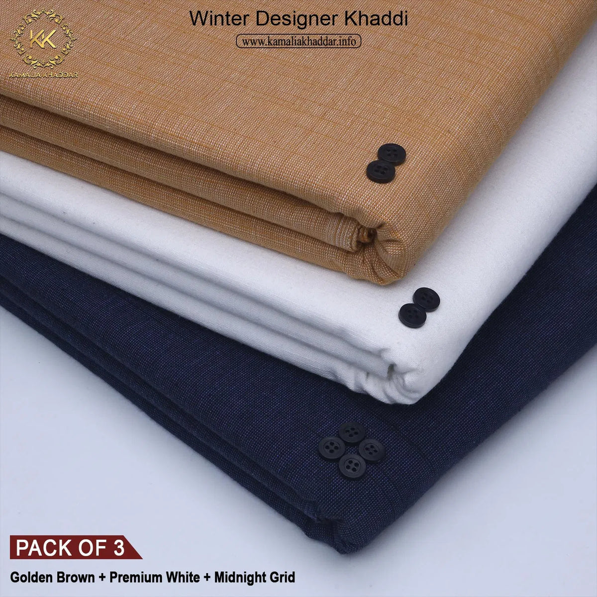 PACK OF 3 (GOLDEN BROWN+PREMIUM WHITE+MIDNIGHT GRID)
